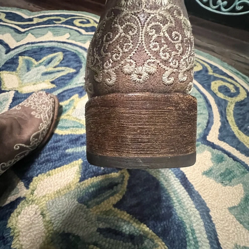 Corral Square Toe Western Boots 9.5W Wide Bone Embroidery - Picture 10 of 13